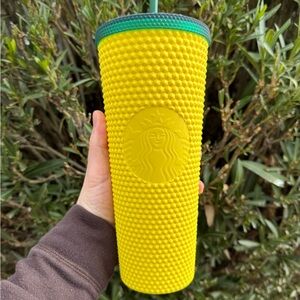 Starbucks Vibrant Yellow Tumbler with Green Lid - Studded